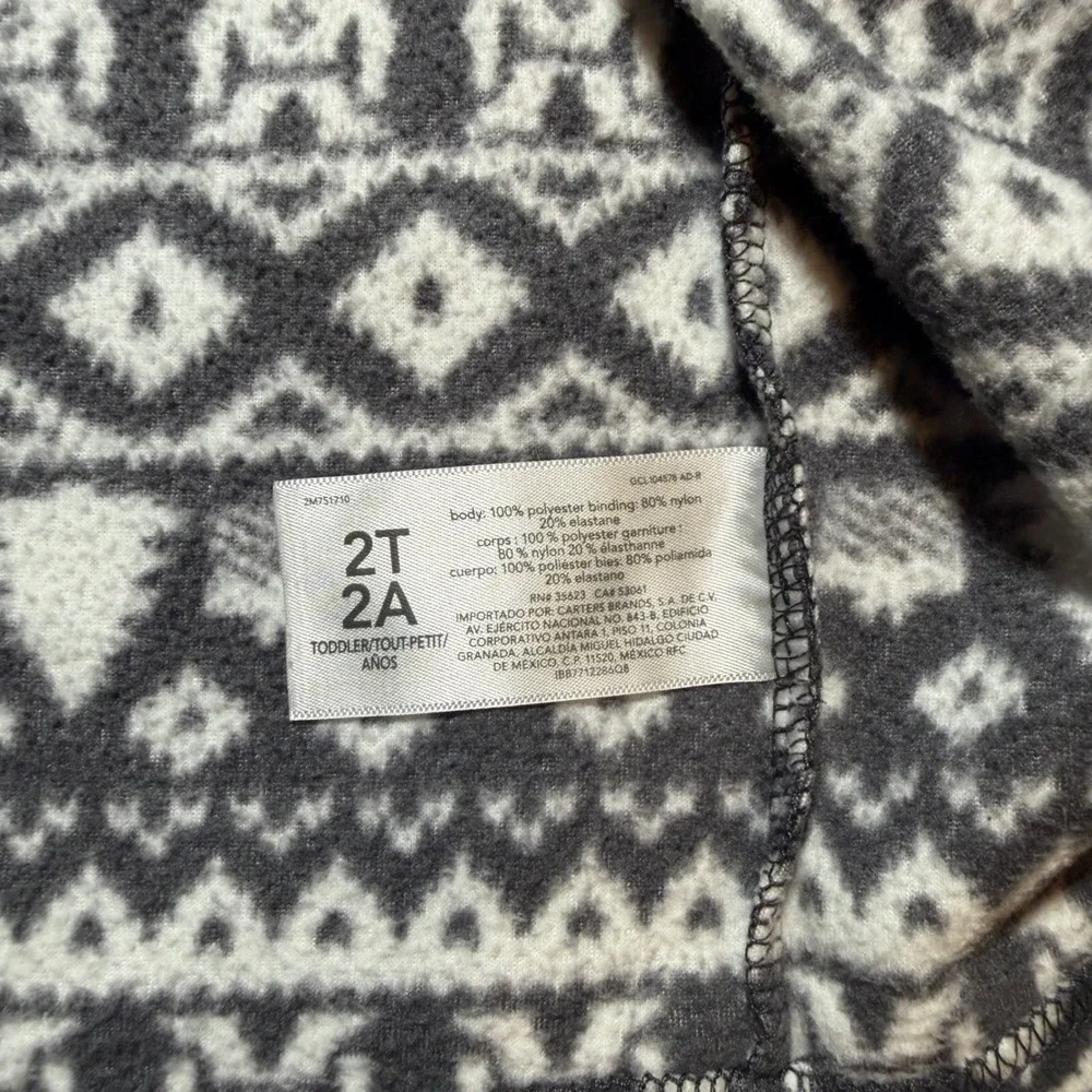 OshKosh Bgosh Toddler 2T Fleece Jacket Black White Bigfoot Fair Isle Full Zip